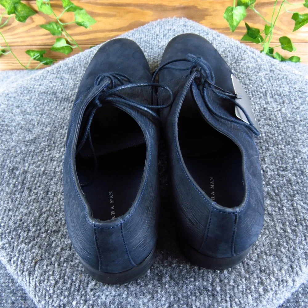 Zara Men's Man Derby Oxfords Blue‎ Leather Size 8 Medium Gently Used 2025